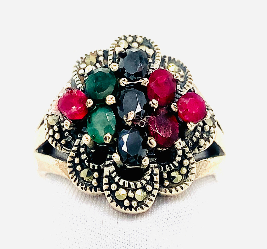 Sterling Silver And Multi Precious Stone Ring